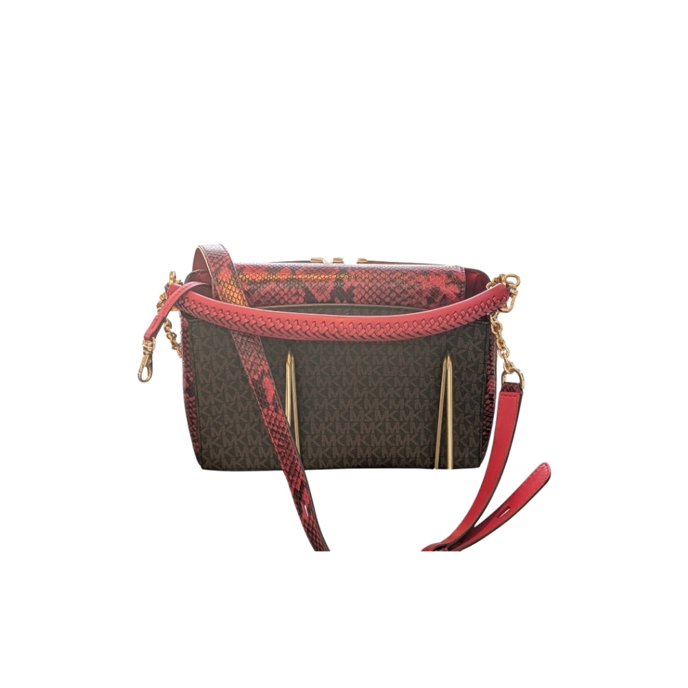 LIKE NEW MICHAEL Kors SET Karlie Crimson Logo Print Faux Snake Textured Leather - Picture 5 of 13
